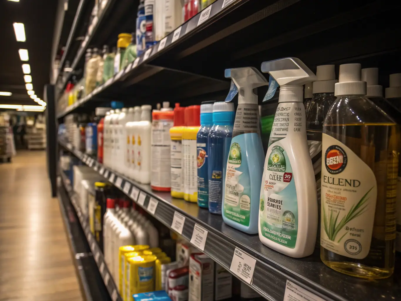 Shelves stocked with premium car detailing products from leading brands, highlighting the commitment to quality and excellence in every service.